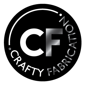 Crafty Fabrication detailed logo on a black background with a gradient