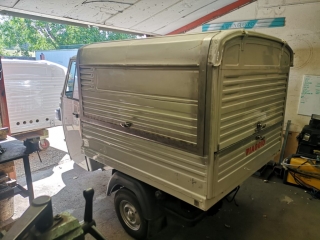 A Piaggio truck in the workshop ready for a conversion project.